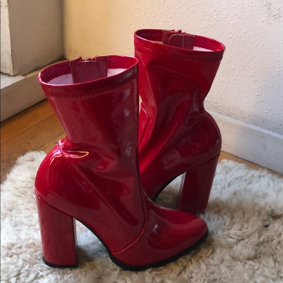 Shoes - Red Patent Leather Booties